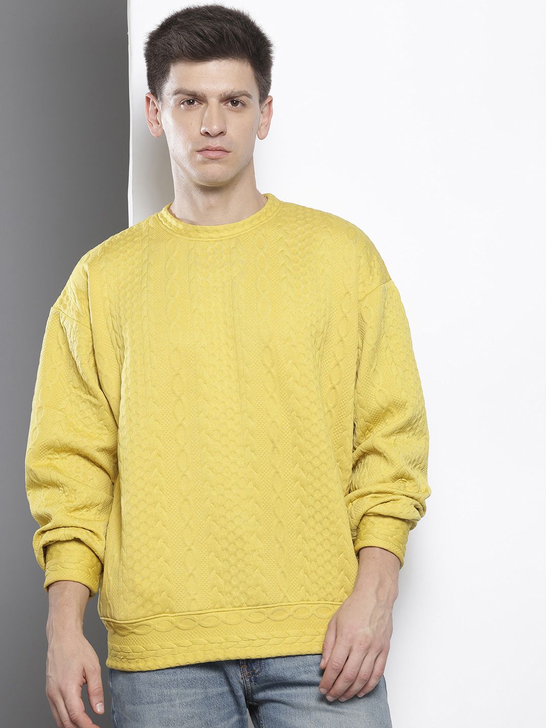 Men's Green Oversized Self Design Sweatshirt