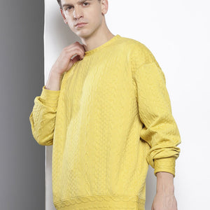 Men's Green Oversized Self Design Sweatshirt