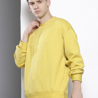 Men's Green Oversized Self Design Sweatshirt