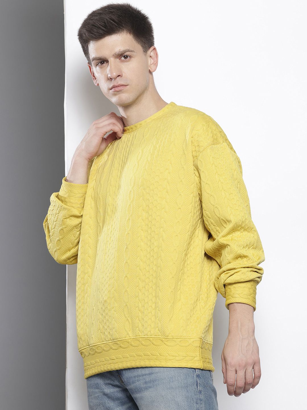 Men's Green Oversized Self Design Sweatshirt