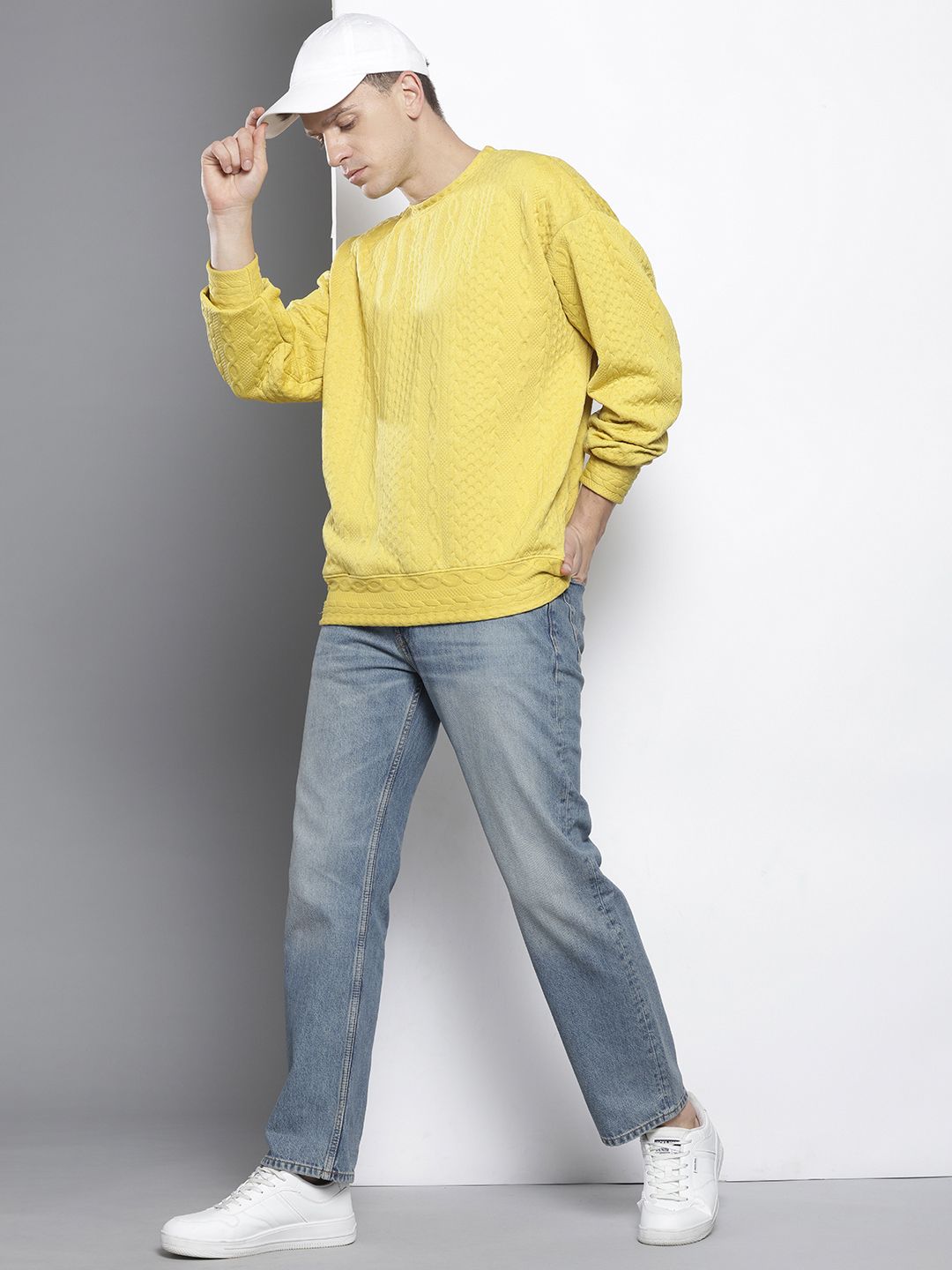 Men's Green Oversized Self Design Sweatshirt