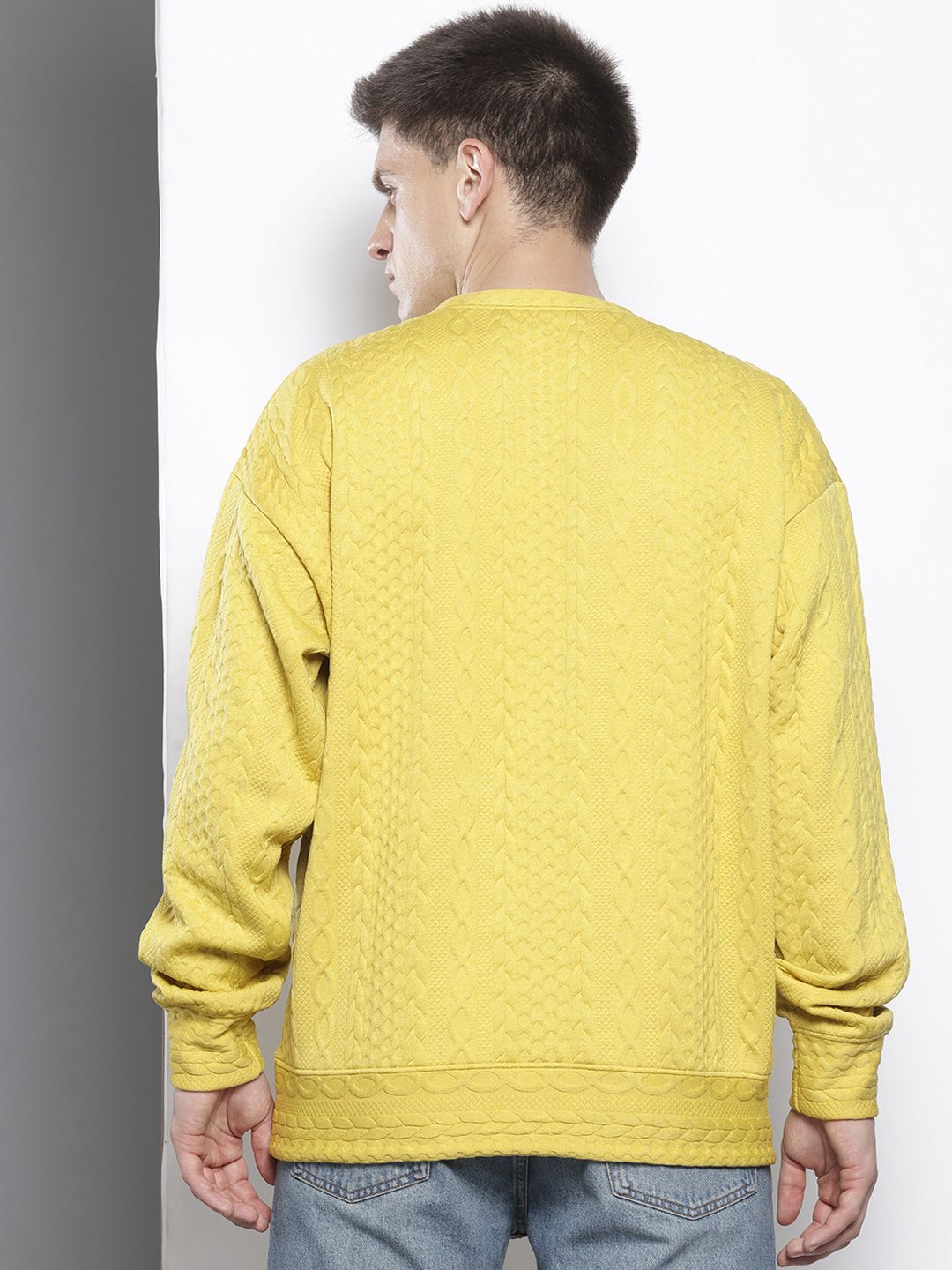 Men's Green Oversized Self Design Sweatshirt