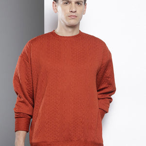 Men's Rust Oversized Self Design Sweatshirt