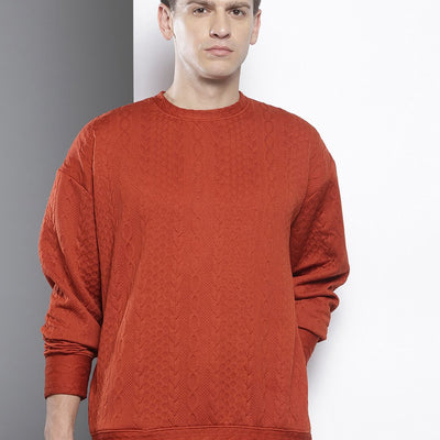 Men's Rust Oversized Self Design Sweatshirt