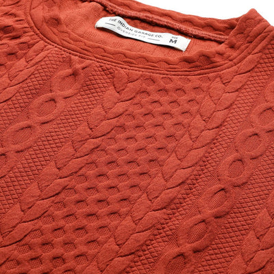 Men's Rust Oversized Self Design Sweatshirt