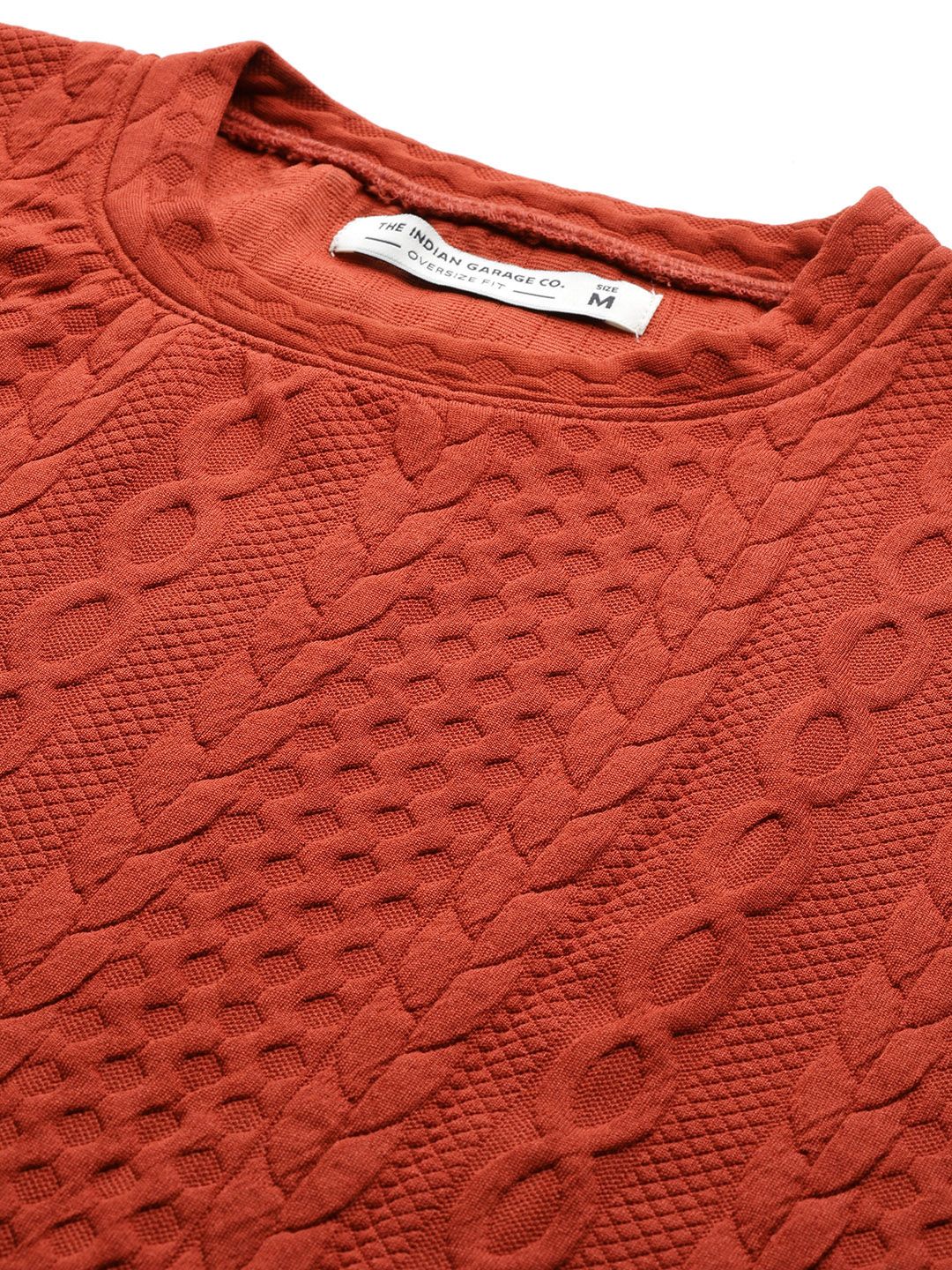 Men's Rust Oversized Self Design Sweatshirt