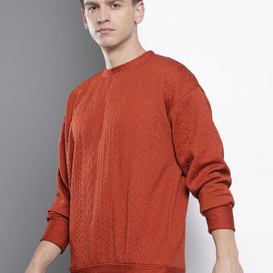 Men's Rust Oversized Self Design Sweatshirt