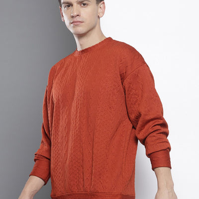 Men's Rust Oversized Self Design Sweatshirt