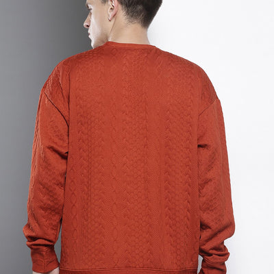 Men's Rust Oversized Self Design Sweatshirt