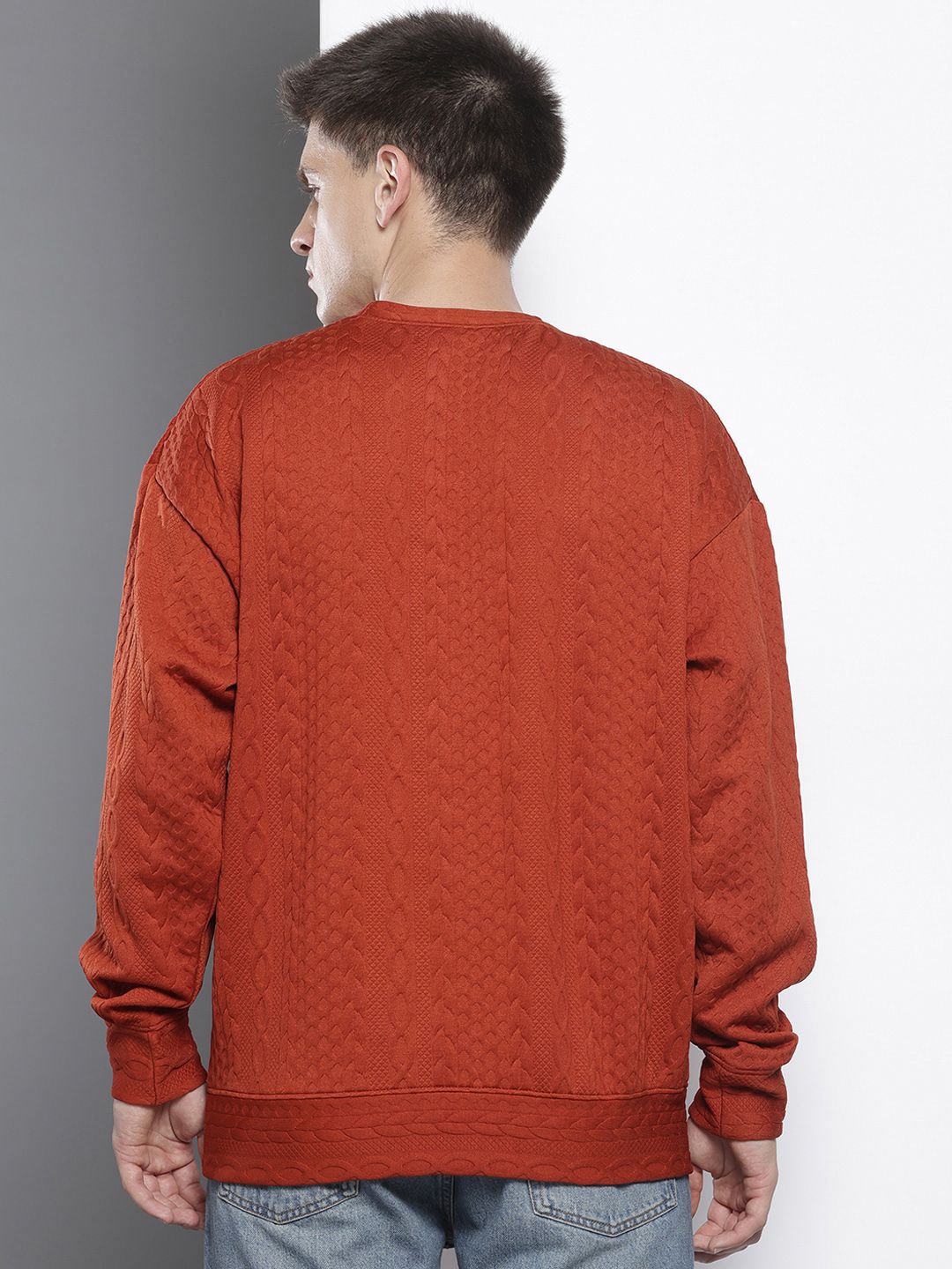 Men's Rust Oversized Self Design Sweatshirt