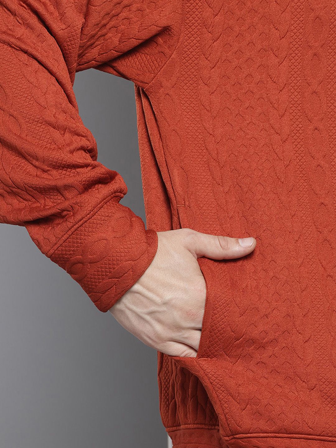 Men's Rust Oversized Self Design Sweatshirt