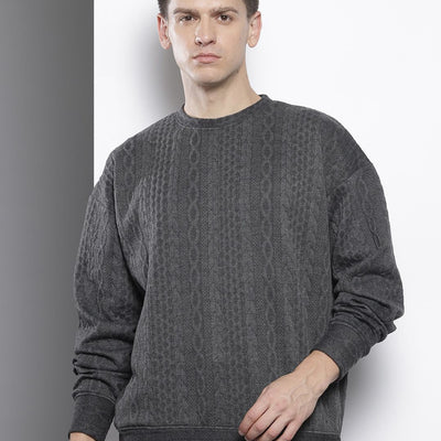 Men's Grey Oversized Self Design Sweatshirt