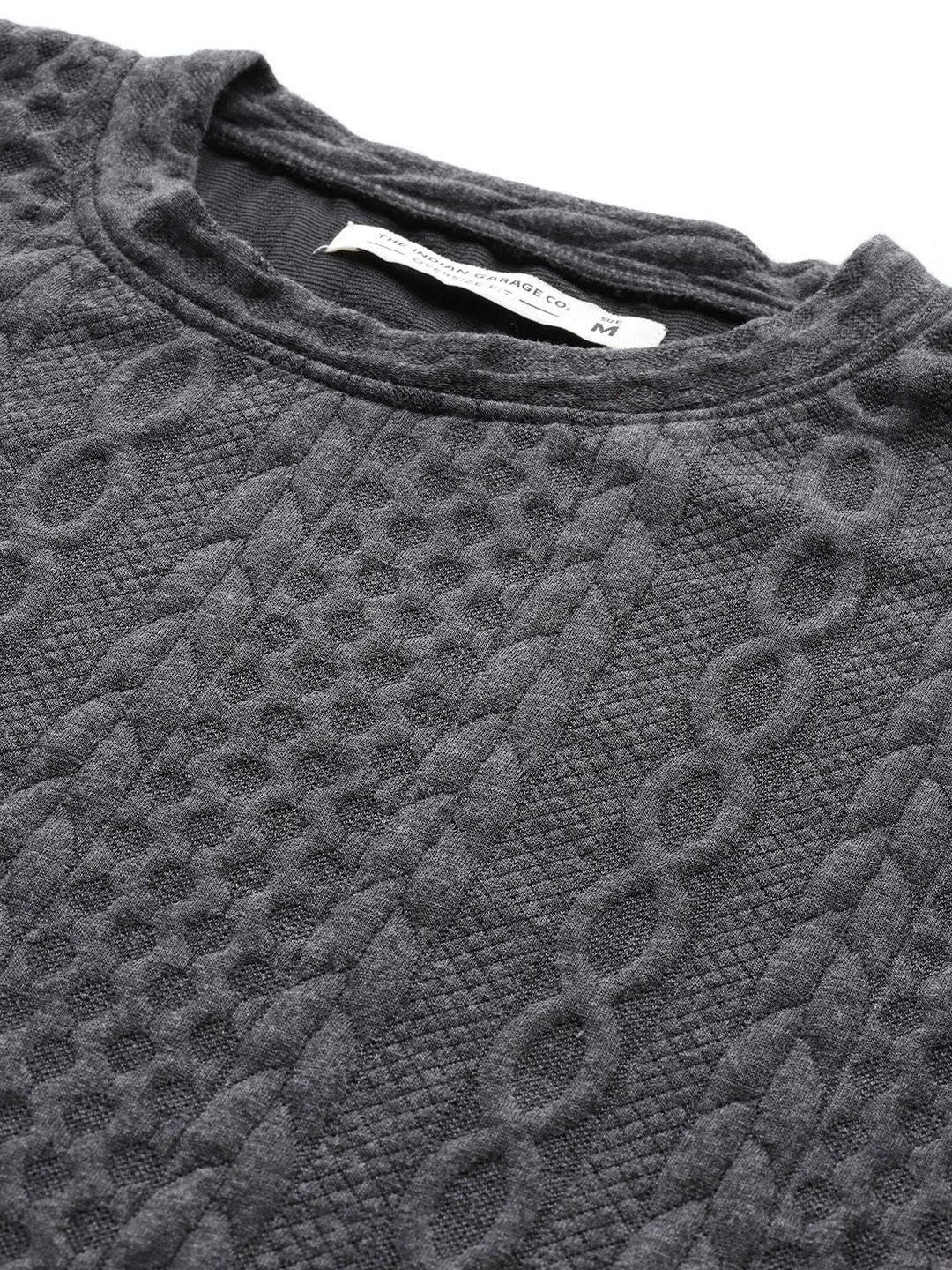 Men's Grey Oversized Self Design Sweatshirt