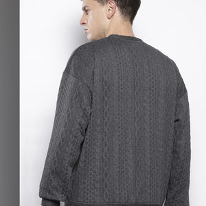 Men's Grey Oversized Self Design Sweatshirt