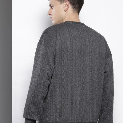 Men's Grey Oversized Self Design Sweatshirt