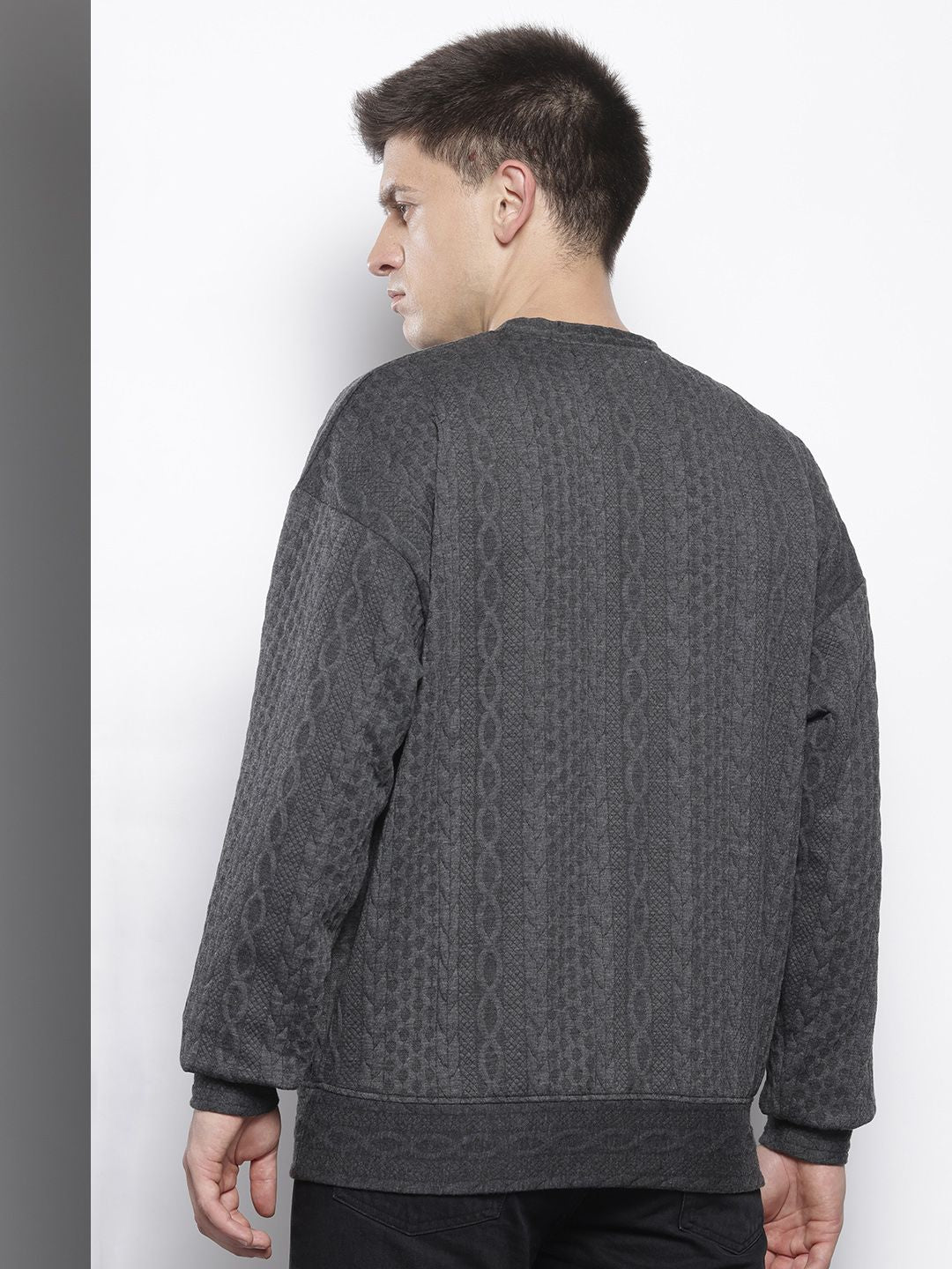 Men's Grey Oversized Self Design Sweatshirt