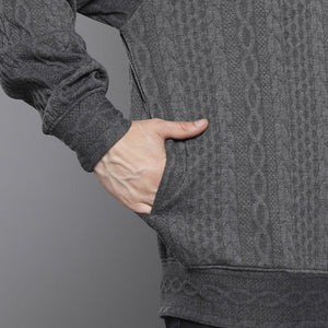 Men's Grey Oversized Self Design Sweatshirt