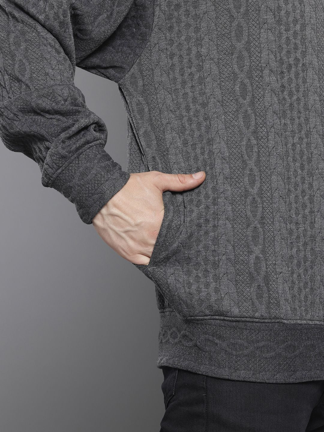 Men's Grey Oversized Self Design Sweatshirt