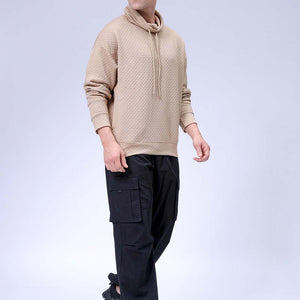 Men's Beige Oversized Self Design Cowl Neck Sweatshirt