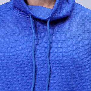 Men's Blue Oversized Self Design Cowl Neck Sweatshirt