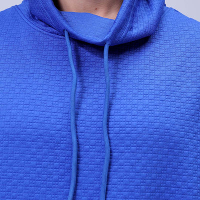 Men's Blue Oversized Self Design Cowl Neck Sweatshirt