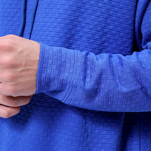 Men's Blue Oversized Self Design Cowl Neck Sweatshirt
