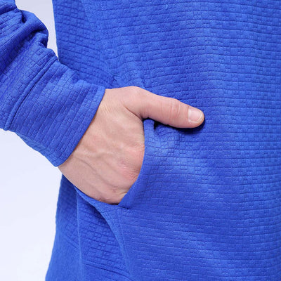 Men's Blue Oversized Self Design Cowl Neck Sweatshirt