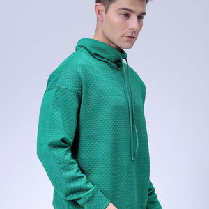 Men's Green Oversized Self Design Cowl Neck Sweatshirt