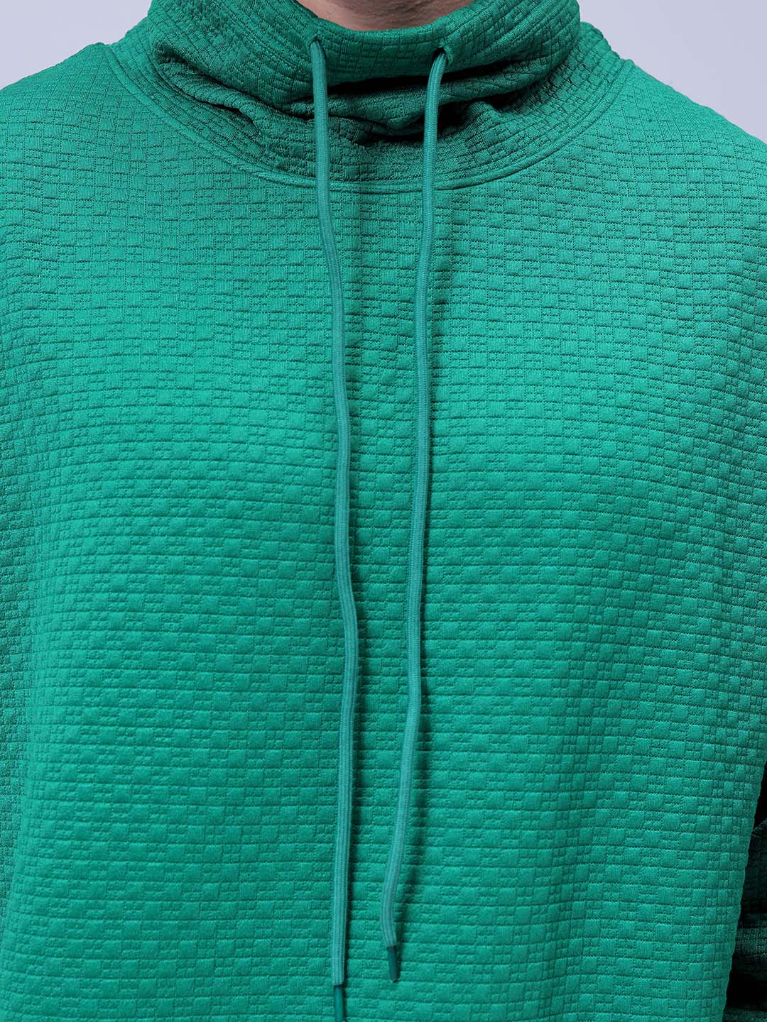Men's Green Oversized Self Design Cowl Neck Sweatshirt