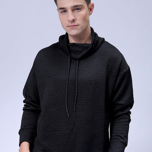 Men's Black Oversized Self Design Cowl Neck Sweatshirt