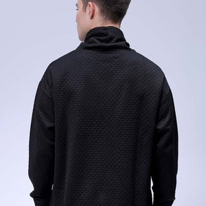 Men's Black Oversized Self Design Cowl Neck Sweatshirt