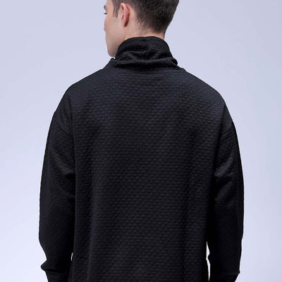 Men's Black Oversized Self Design Cowl Neck Sweatshirt