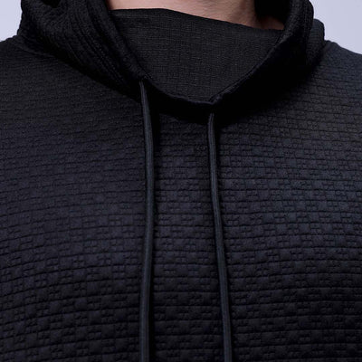 Men's Black Oversized Self Design Cowl Neck Sweatshirt