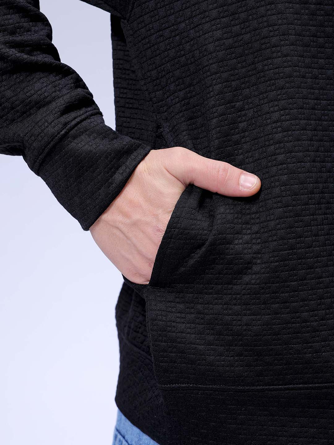 Men's Black Oversized Self Design Cowl Neck Sweatshirt