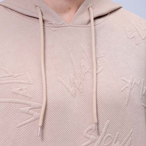 Men's Beige Oversized Self Design Hooded Neck Sweatshirt