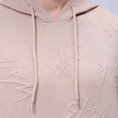 Men's Beige Oversized Self Design Hooded Neck Sweatshirt