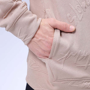 Men's Beige Oversized Self Design Hooded Neck Sweatshirt