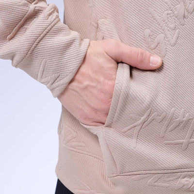 Men's Beige Oversized Self Design Hooded Neck Sweatshirt