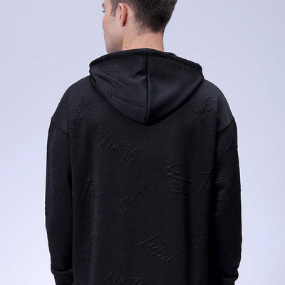 Men's Black Oversized Self Design Hooded Neck Sweatshirt