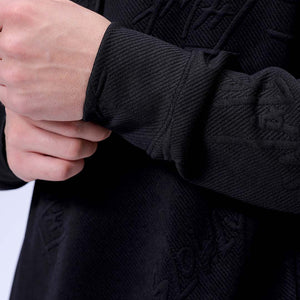 Men's Black Oversized Self Design Hooded Neck Sweatshirt