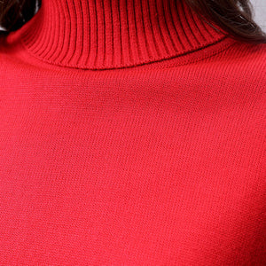 Women's Red Boxy Fit High Neck Solid Sweater