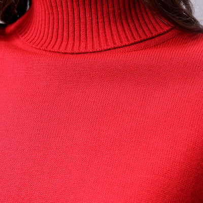 Women's Red Boxy Fit High Neck Solid Sweater