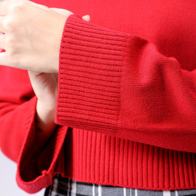 Women's Red Boxy Fit High Neck Solid Sweater