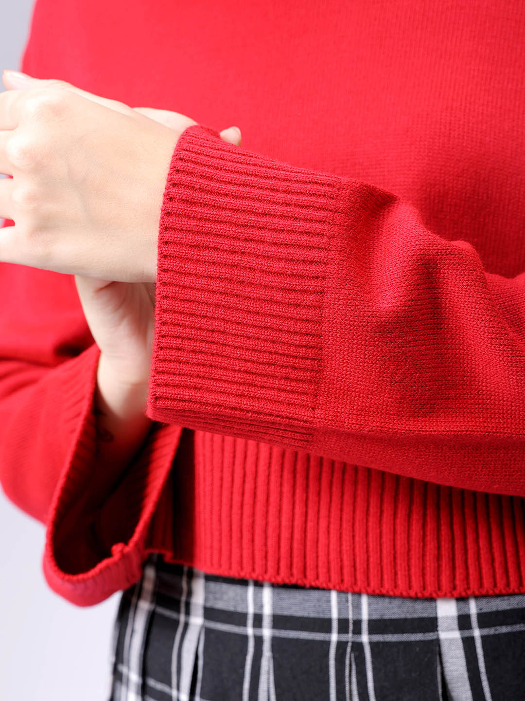 Women's Red Boxy Fit High Neck Solid Sweater