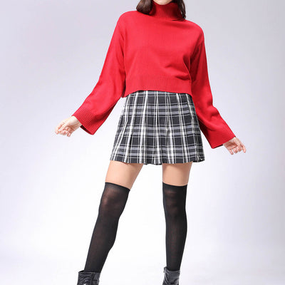 Women's Red Boxy Fit High Neck Solid Sweater