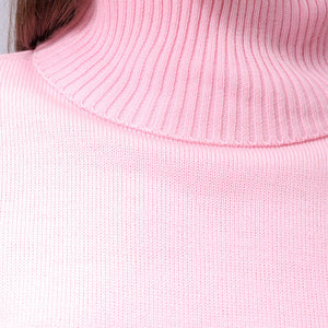 Women's Pink Boxy Fit High Neck Solid Sweater
