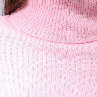 Women's Pink Boxy Fit High Neck Solid Sweater