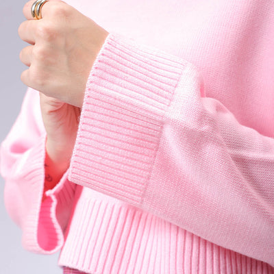 Women's Pink Boxy Fit High Neck Solid Sweater