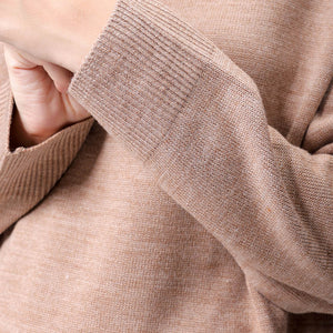 Women's Beige Loose Fit High Neck Solid Sweater