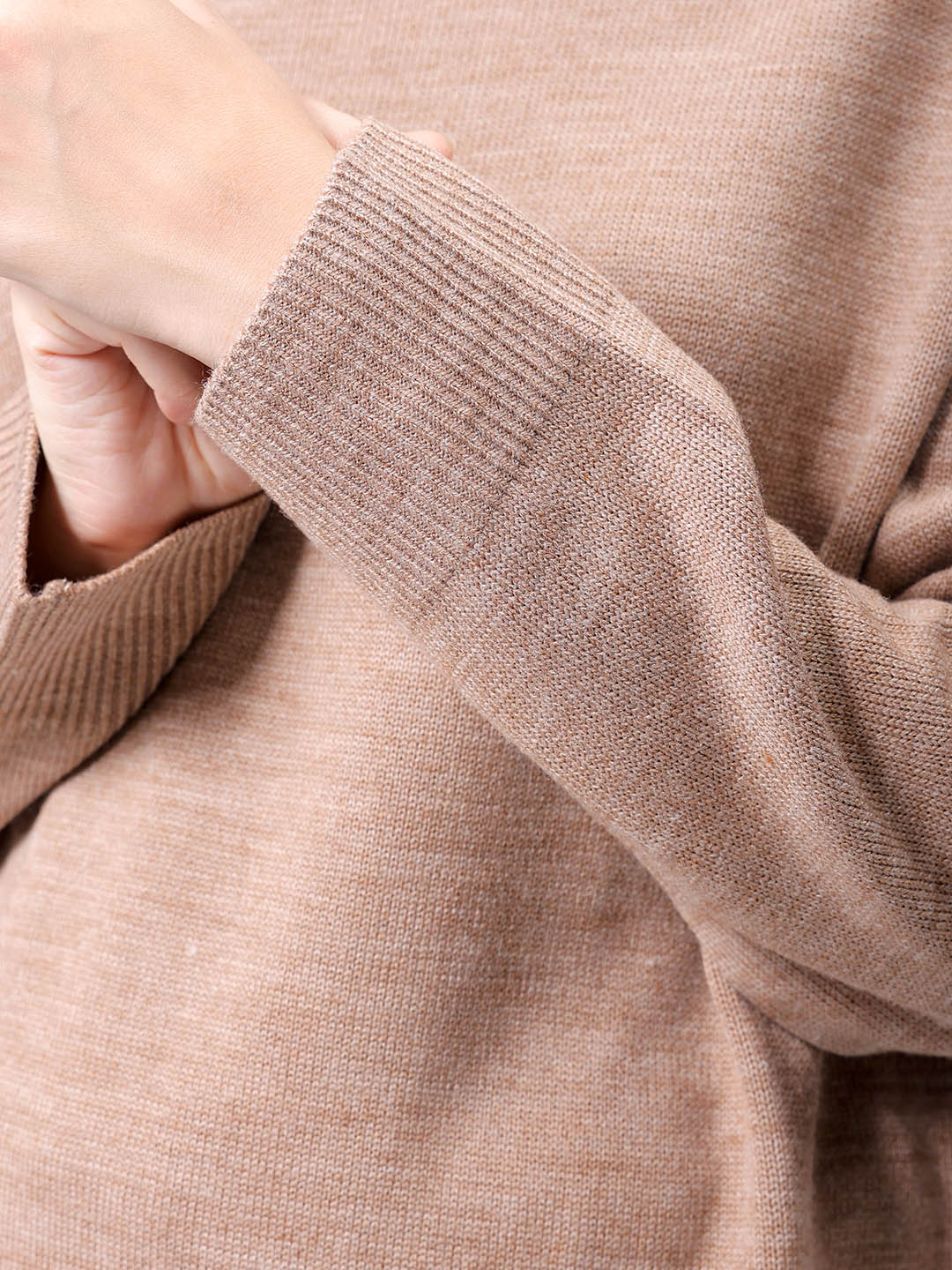 Women's Beige Loose Fit High Neck Solid Sweater